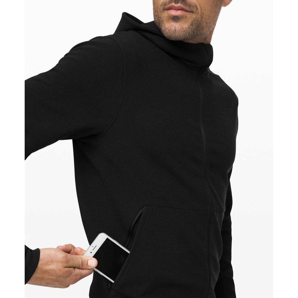Lululemon Shift Stitch Full Zip Hoodie Mens XL Black Waffle Knit Tencel Workout